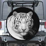 Monochrome White Bengal Tiger Print Leather Spare Tire Cover
