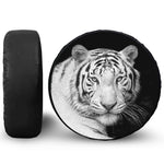 Monochrome White Bengal Tiger Print Leather Spare Tire Cover