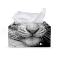Monochrome White Bengal Tiger Print Leather Tissue Box Cover