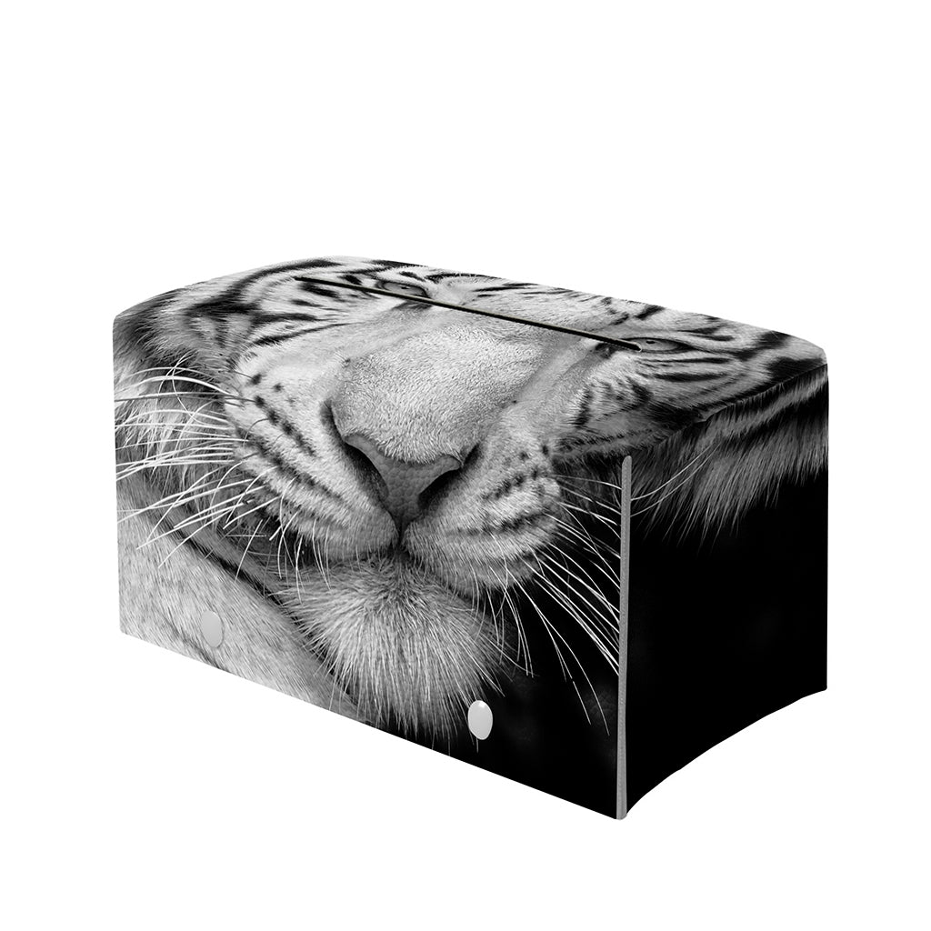 Monochrome White Bengal Tiger Print Leather Tissue Box Cover