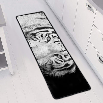 Monochrome White Bengal Tiger Print Long Kitchen Mat