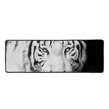 Monochrome White Bengal Tiger Print Long Kitchen Mat