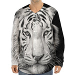 Monochrome White Bengal Tiger Print Long Sleeve Baseball Jersey