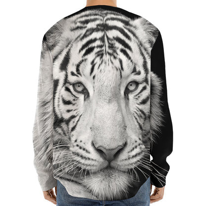 Monochrome White Bengal Tiger Print Long Sleeve Baseball Jersey