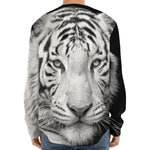 Monochrome White Bengal Tiger Print Long Sleeve Baseball Jersey