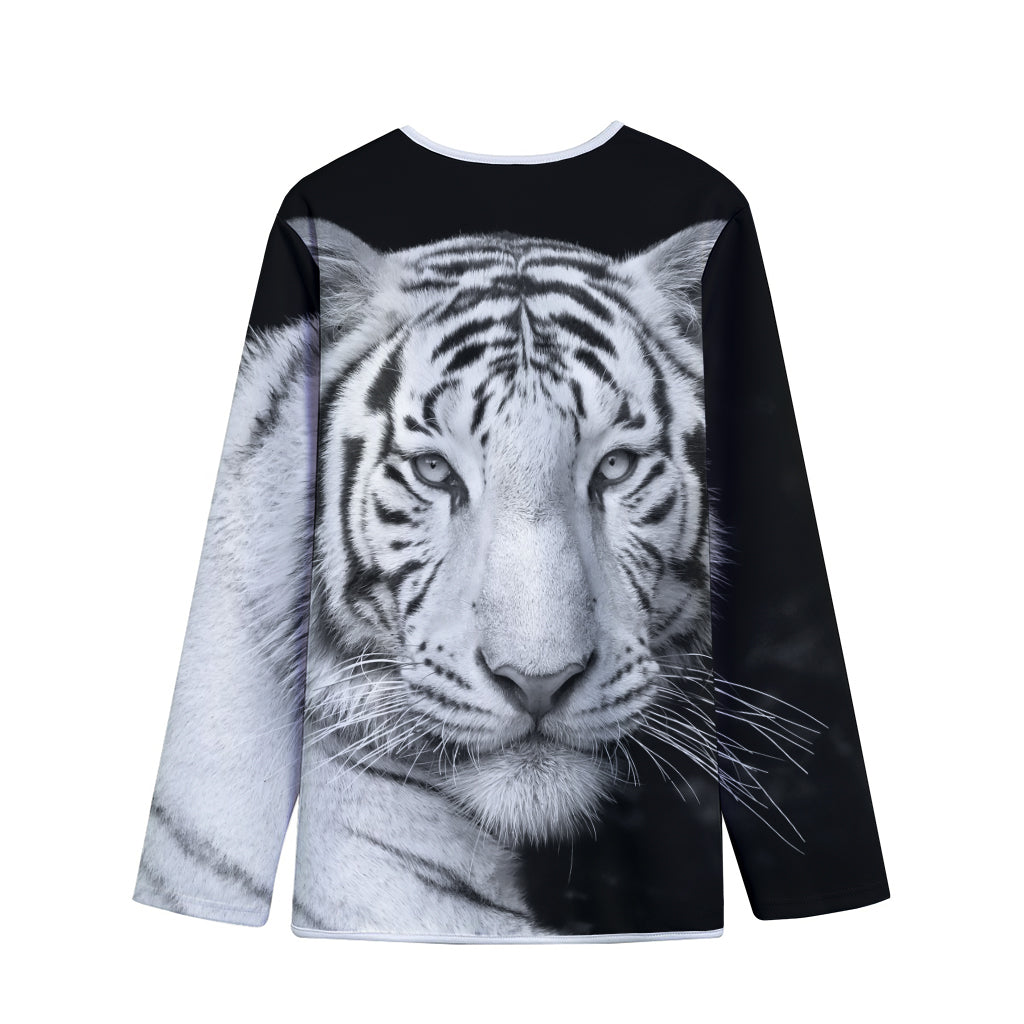 Monochrome White Bengal Tiger Print Long Sleeve Short Coat