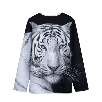 Monochrome White Bengal Tiger Print Long Sleeve Short Coat