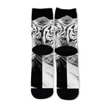 Monochrome White Bengal Tiger Print Long Socks