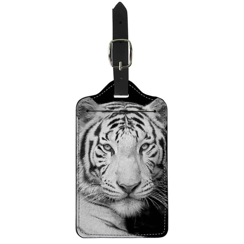 Monochrome White Bengal Tiger Print Luggage Tag
