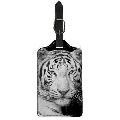 Monochrome White Bengal Tiger Print Luggage Tag