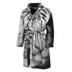 Monochrome White Bengal Tiger Print Men's Bathrobe