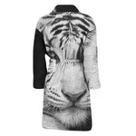 Monochrome White Bengal Tiger Print Men's Bathrobe