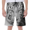 Monochrome White Bengal Tiger Print Men's Beach Shorts