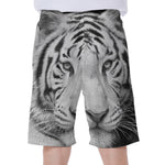 Monochrome White Bengal Tiger Print Men's Beach Shorts