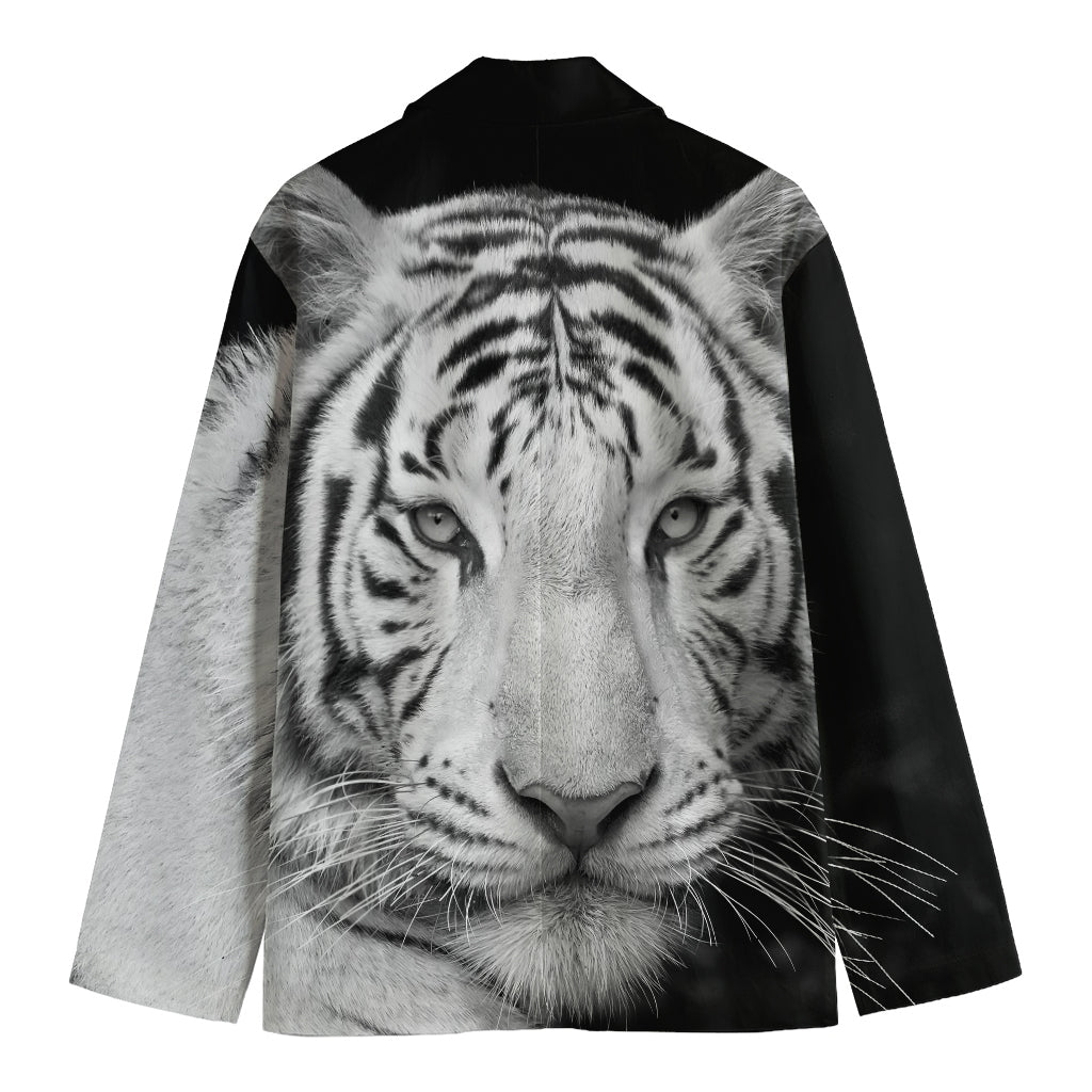 Monochrome White Bengal Tiger Print Men's Blazer