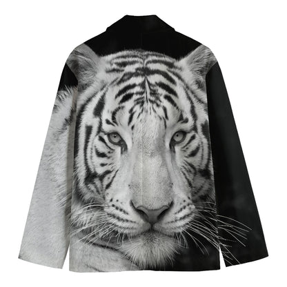 Monochrome White Bengal Tiger Print Men's Blazer