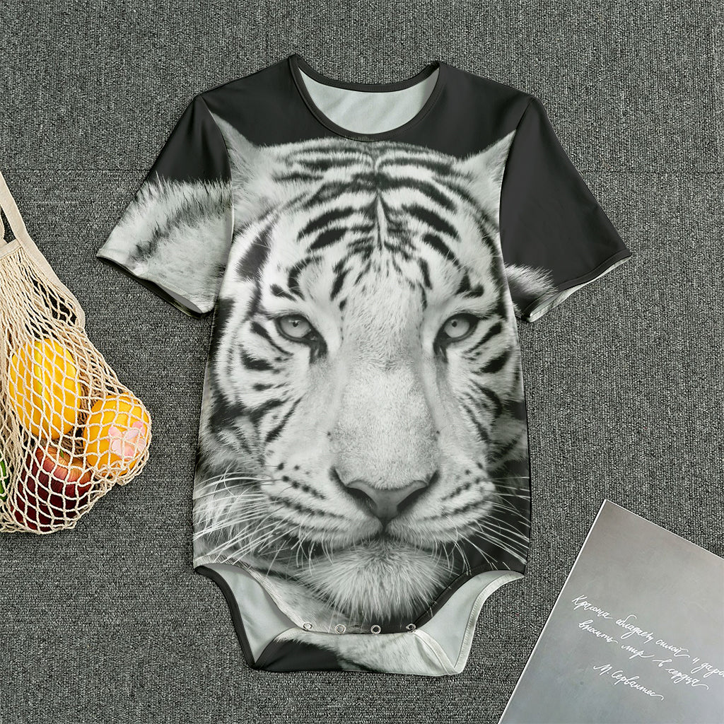 Monochrome White Bengal Tiger Print Men's Bodysuit
