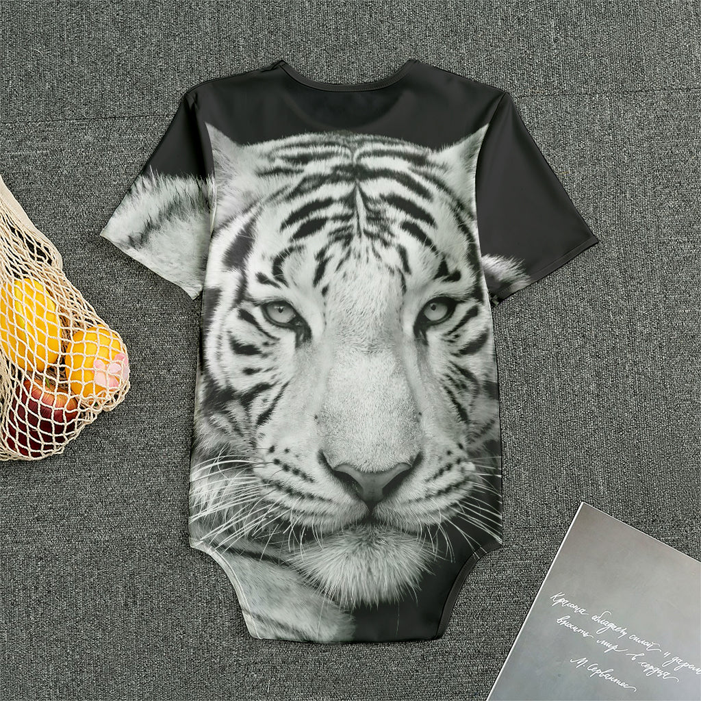 Monochrome White Bengal Tiger Print Men's Bodysuit