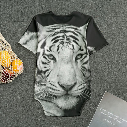 Monochrome White Bengal Tiger Print Men's Bodysuit