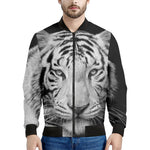 Monochrome White Bengal Tiger Print Men's Bomber Jacket