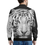Monochrome White Bengal Tiger Print Men's Bomber Jacket