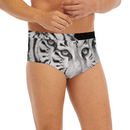 Monochrome White Bengal Tiger Print Men's Briefs
