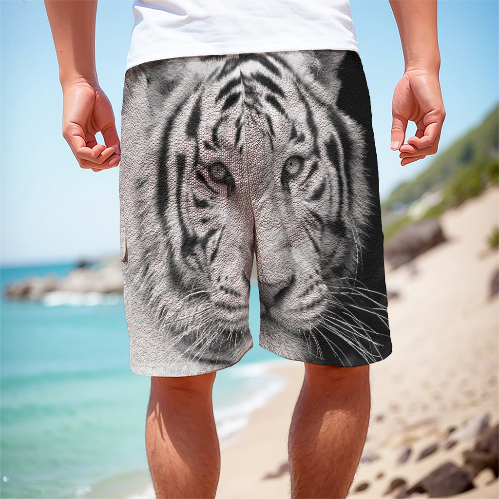 Monochrome White Bengal Tiger Print Men's Cargo Shorts