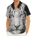 Monochrome White Bengal Tiger Print Men's Deep V-Neck Shirt