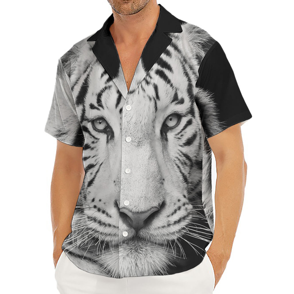 Monochrome White Bengal Tiger Print Men's Deep V-Neck Shirt