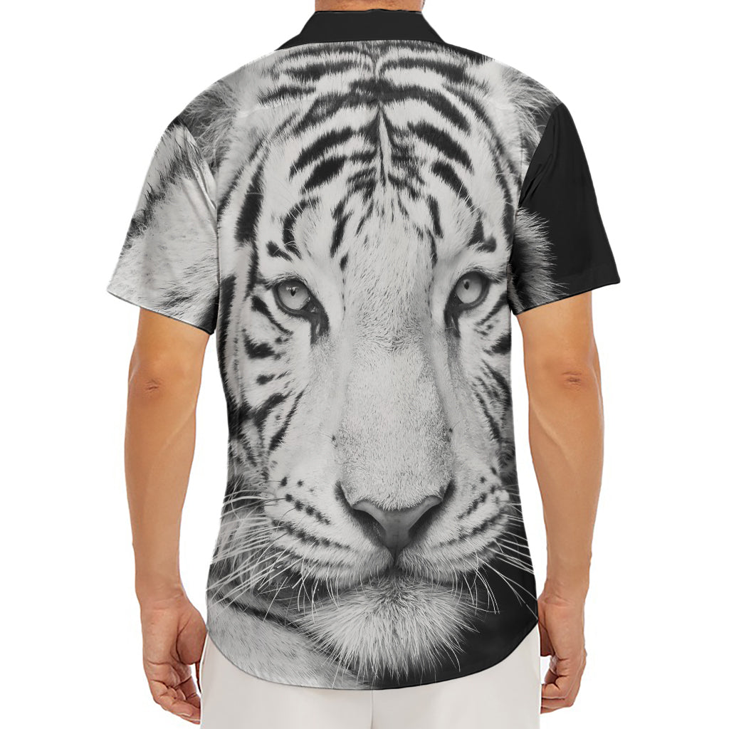 Monochrome White Bengal Tiger Print Men's Deep V-Neck Shirt