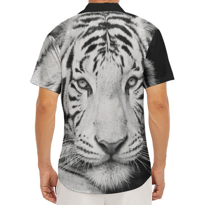 Monochrome White Bengal Tiger Print Men's Deep V-Neck Shirt