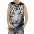 Monochrome White Bengal Tiger Print Men's Fitness Tank Top