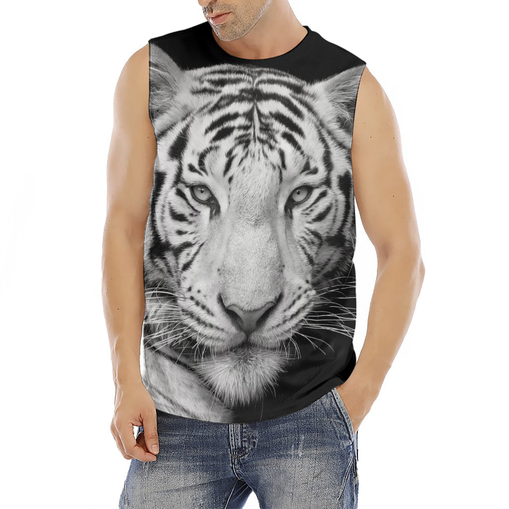 Monochrome White Bengal Tiger Print Men's Fitness Tank Top
