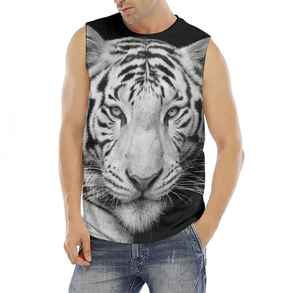 Monochrome White Bengal Tiger Print Men's Fitness Tank Top