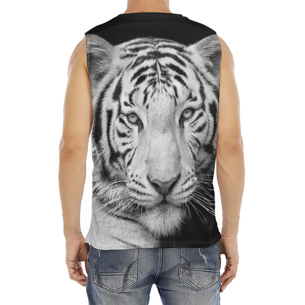 Monochrome White Bengal Tiger Print Men's Fitness Tank Top