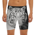 Monochrome White Bengal Tiger Print Men's Long Boxer Briefs