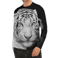 Monochrome White Bengal Tiger Print Men's Long Sleeve Rash Guard