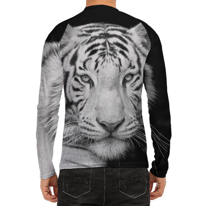 Monochrome White Bengal Tiger Print Men's Long Sleeve Rash Guard