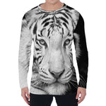 Monochrome White Bengal Tiger Print Men's Long Sleeve T-Shirt