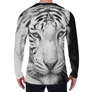 Monochrome White Bengal Tiger Print Men's Long Sleeve T-Shirt