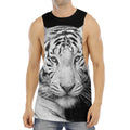 Monochrome White Bengal Tiger Print Men's Muscle Tank Top