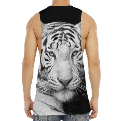 Monochrome White Bengal Tiger Print Men's Muscle Tank Top