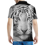 Monochrome White Bengal Tiger Print Men's Polo Shirt