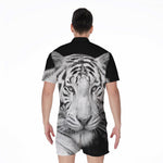 Monochrome White Bengal Tiger Print Men's Rompers