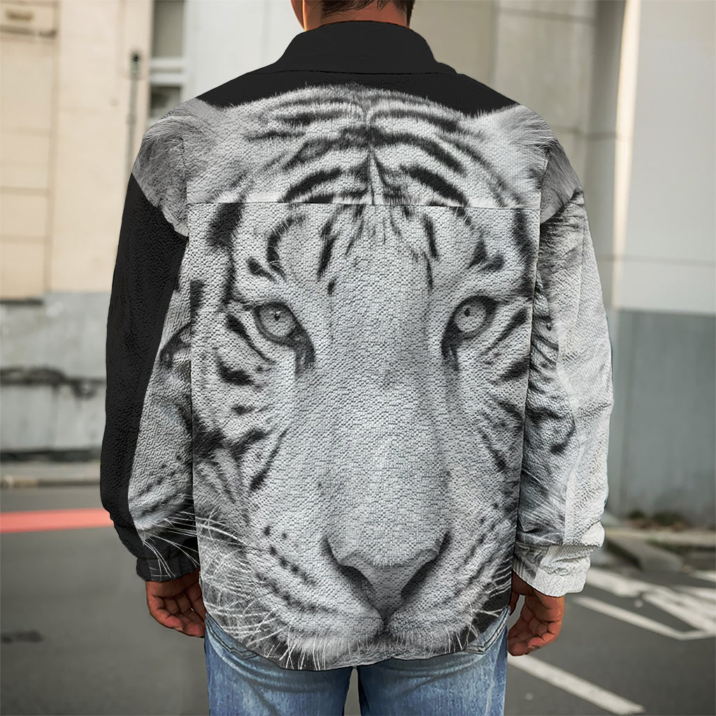 Monochrome White Bengal Tiger Print Men's Shirt Jacket
