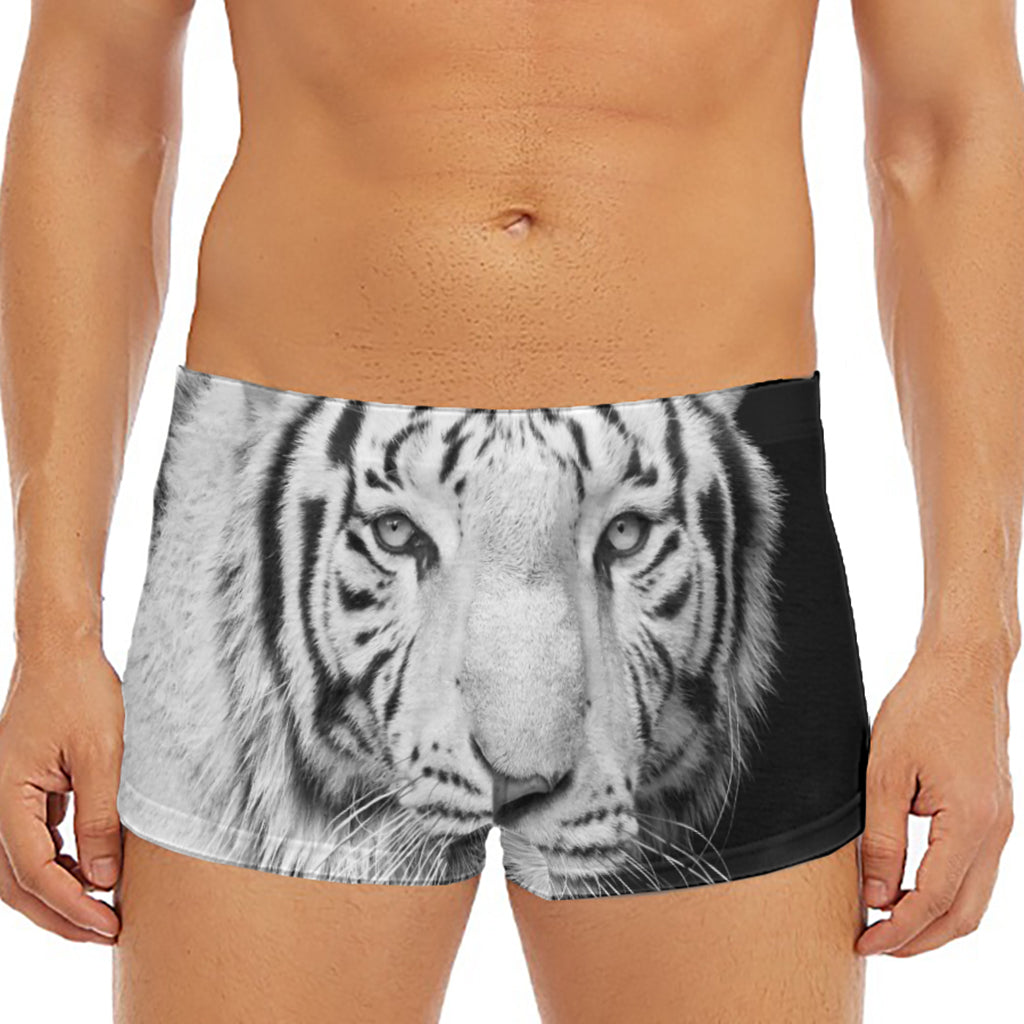 Monochrome White Bengal Tiger Print Men's Short Boxer Briefs