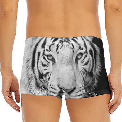 Monochrome White Bengal Tiger Print Men's Short Boxer Briefs