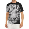 Monochrome White Bengal Tiger Print Men's Short Sleeve Rash Guard