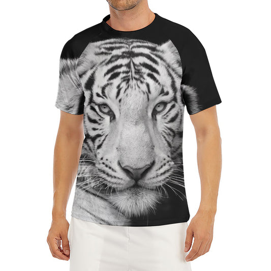 Monochrome White Bengal Tiger Print Men's Short Sleeve Rash Guard
