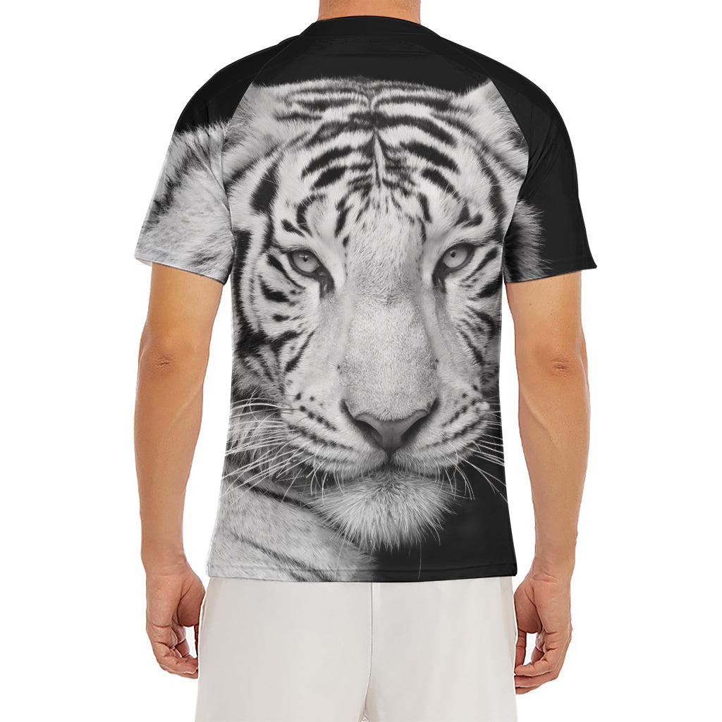 Monochrome White Bengal Tiger Print Men's Short Sleeve Rash Guard